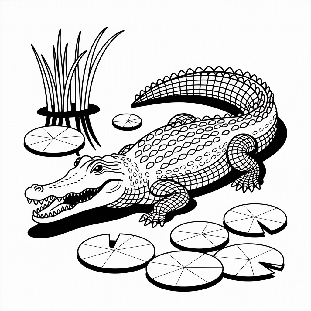 Crocodile in Water Coloring Page 