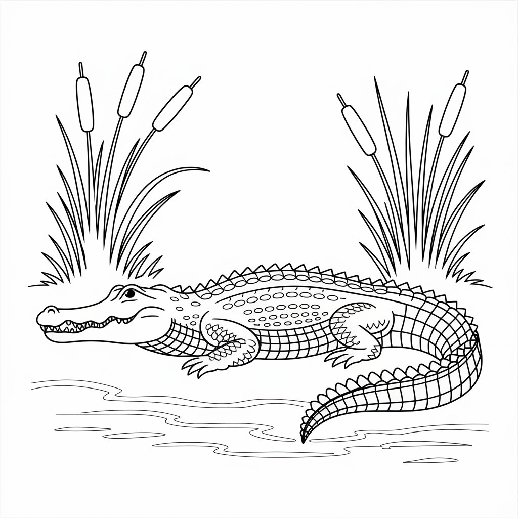 Crocodile on Riverbank Coloring Page 