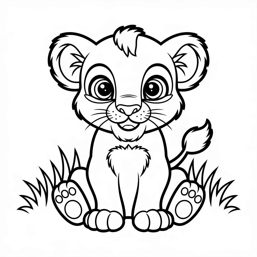 Cute Baby Lion Cub Coloring Page 