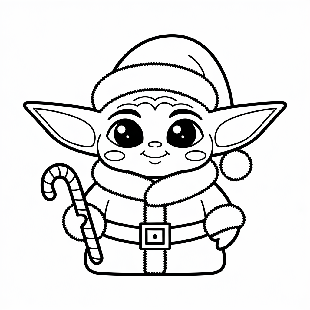 Baby Yoda (Grogu) Santa Christmas Coloring Pages for Preschoolers Free