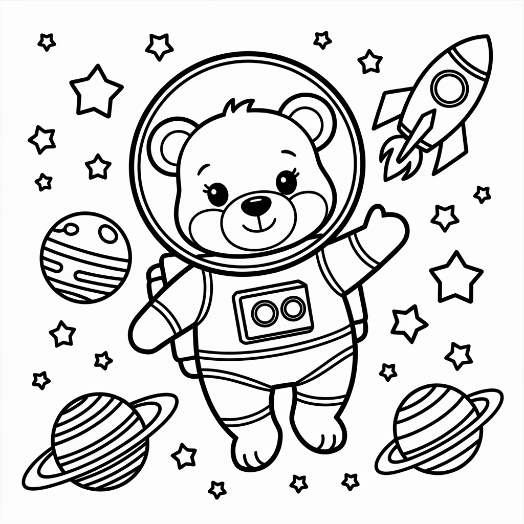 Astronaut Bear Coloring Sheet 