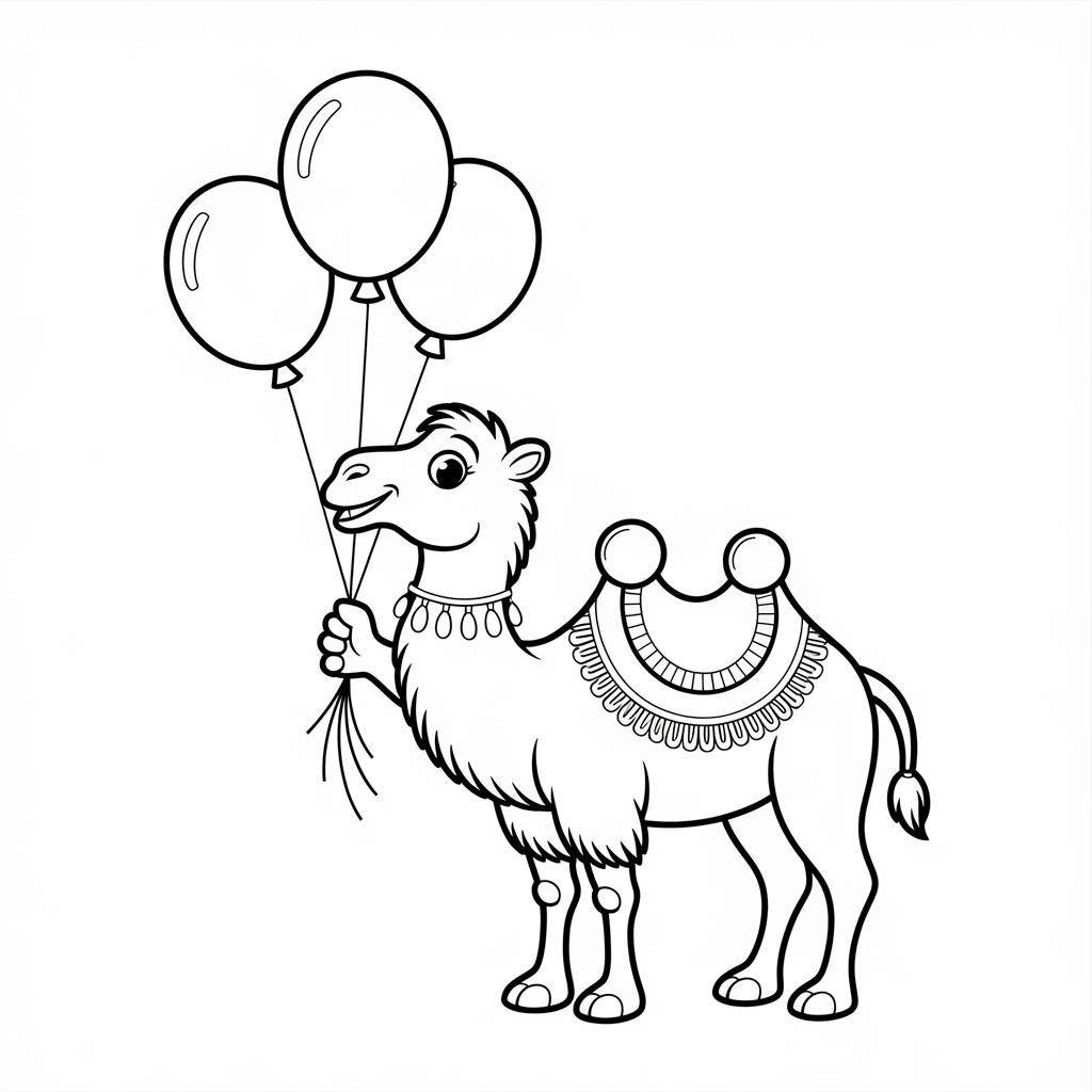 Cartoon Camel with Balloons Coloring Pages