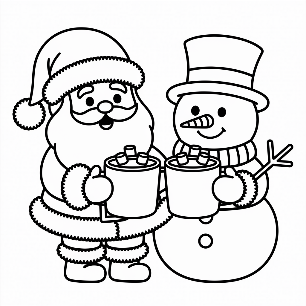Santa and Snowman Sharing Cocoa