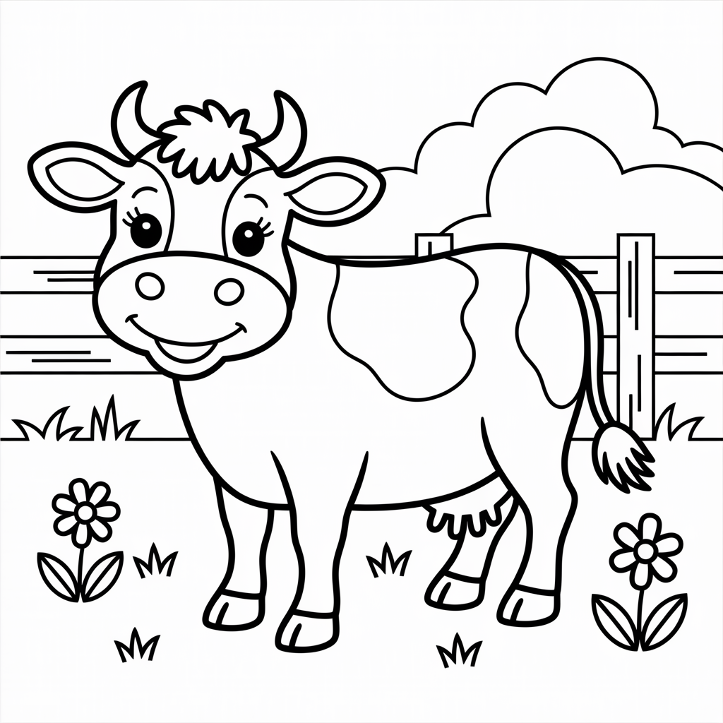 Free Printable Cute Farm Cow Coloring Page for Kids