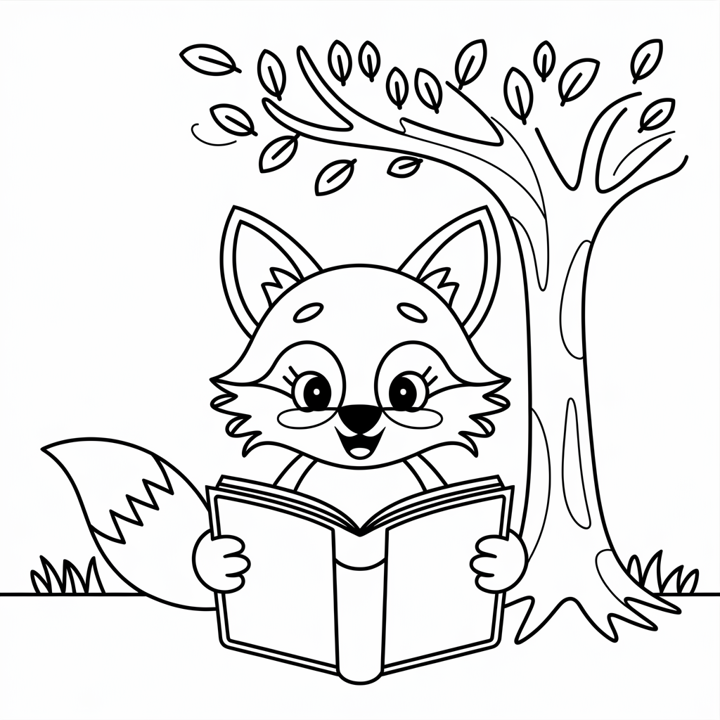 Fox Reading Book Coloring Pages 