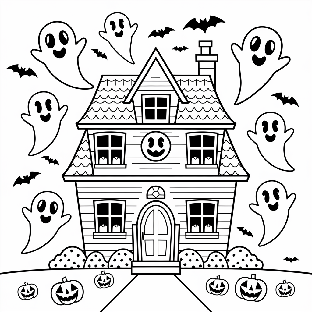 Haunted House with Smiling Ghosts