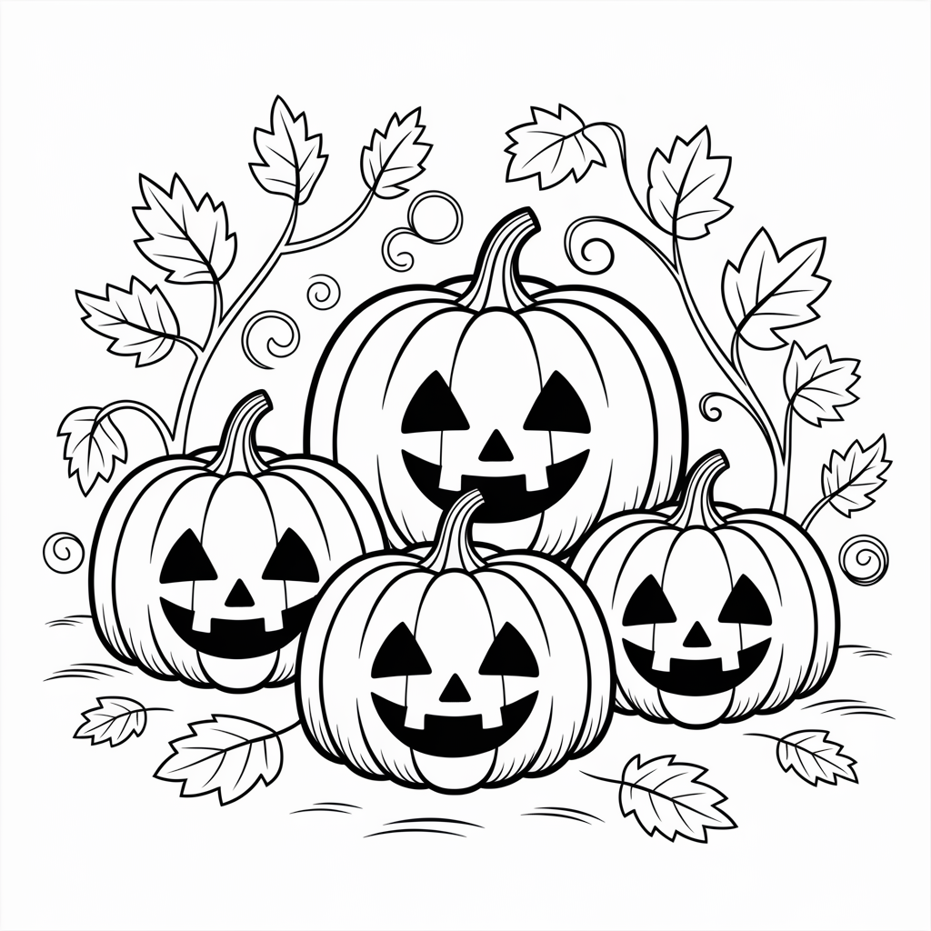 Pumpkin Patch with Smiling Pumpkins