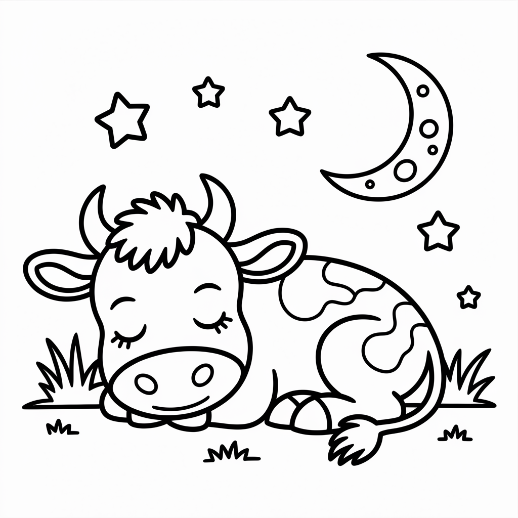 Sleeping Baby Cow Coloring Page
