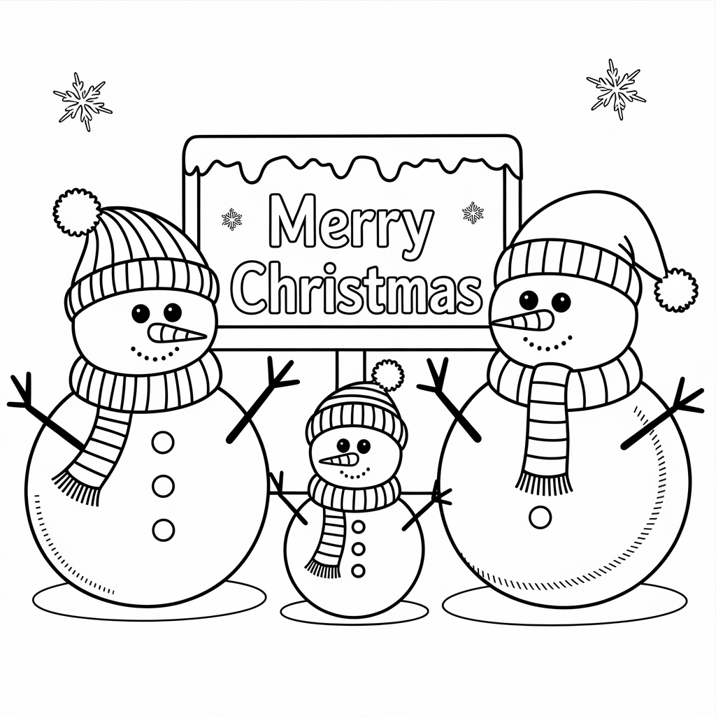 Snowman Merry Christmas Coloring Pages for Kids to Enjoy
