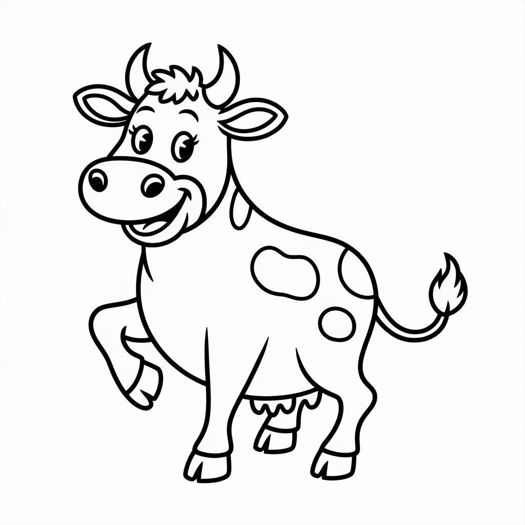 Dancing Cartoon Cow Coloring Page for Kids