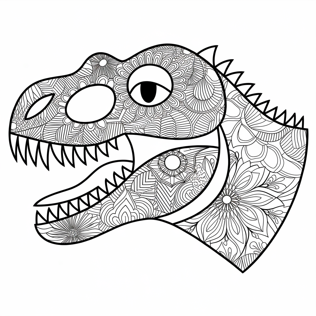 Mandala Dinosaur Head Coloring Page 