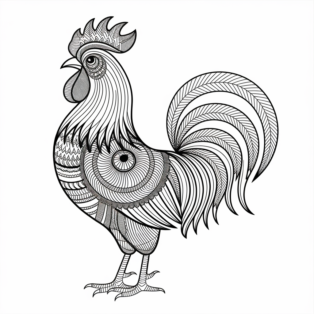 Mandala Style Rooster Coloring Pages