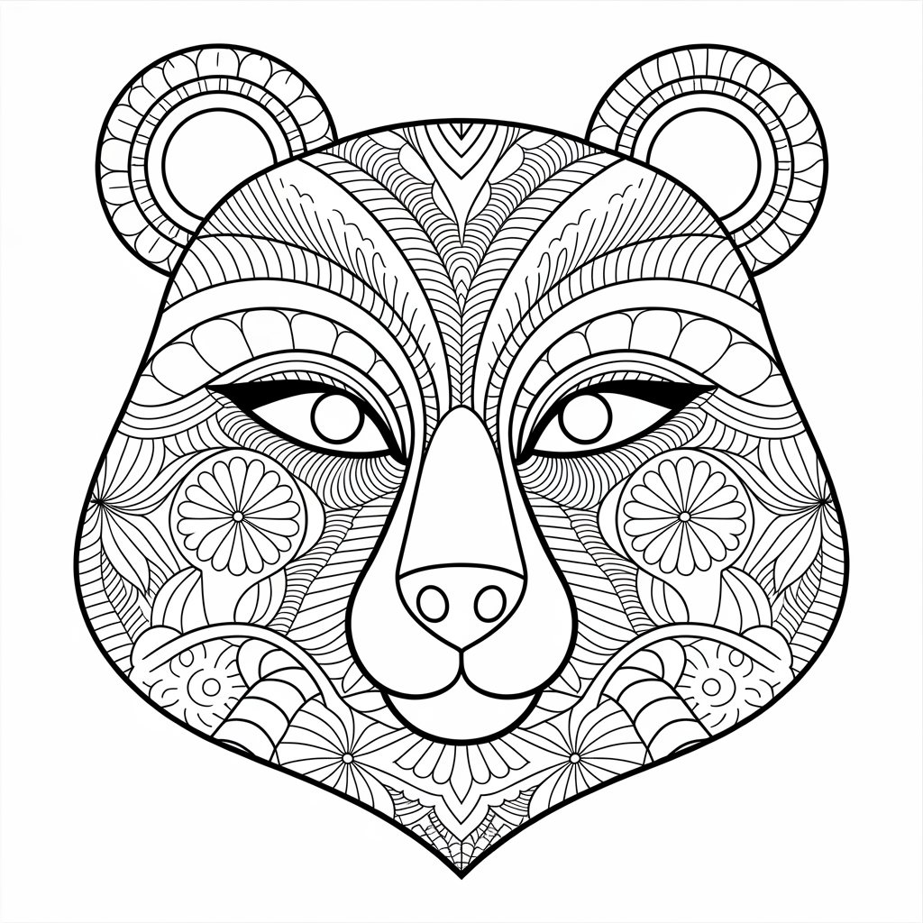 Intricate Bear Face Mandala Coloring Page 