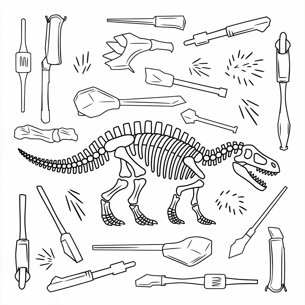 Dinosaur Fossil Skeleton Coloring Sheet 