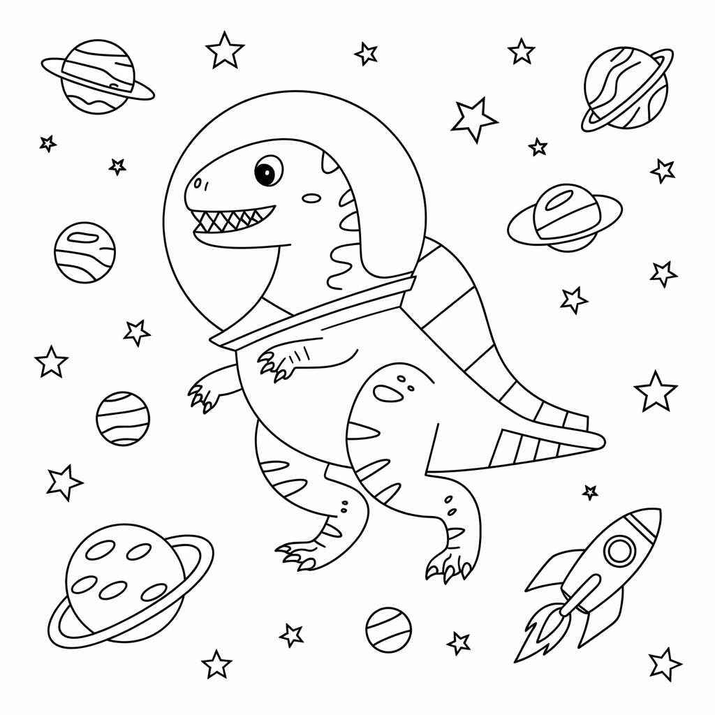 Astronaut Dinosaur Coloring Sheet 