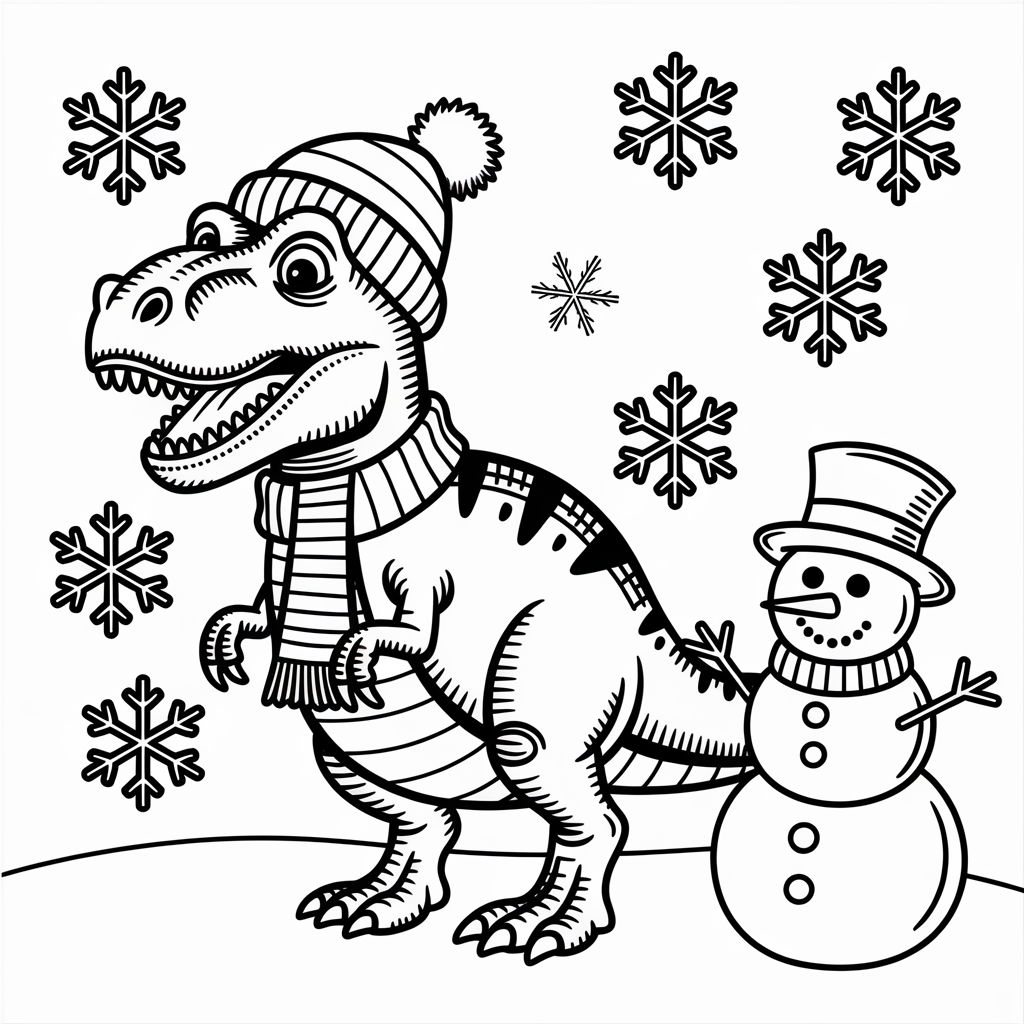 Winter Dinosaur Coloring Page 