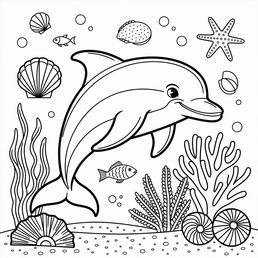 Dolphin and Coral Reef Coloring Pages