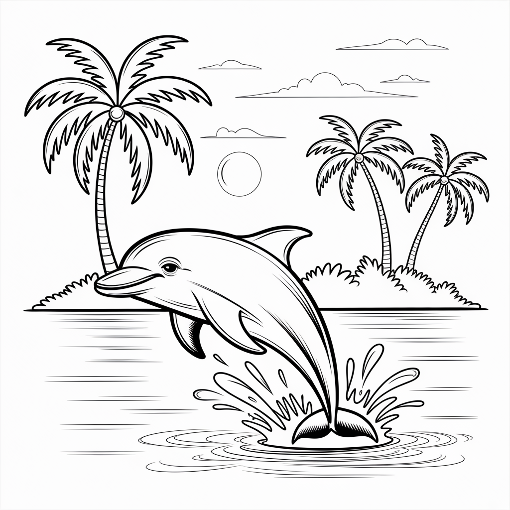 Tropical Dolphin Coloring Pages