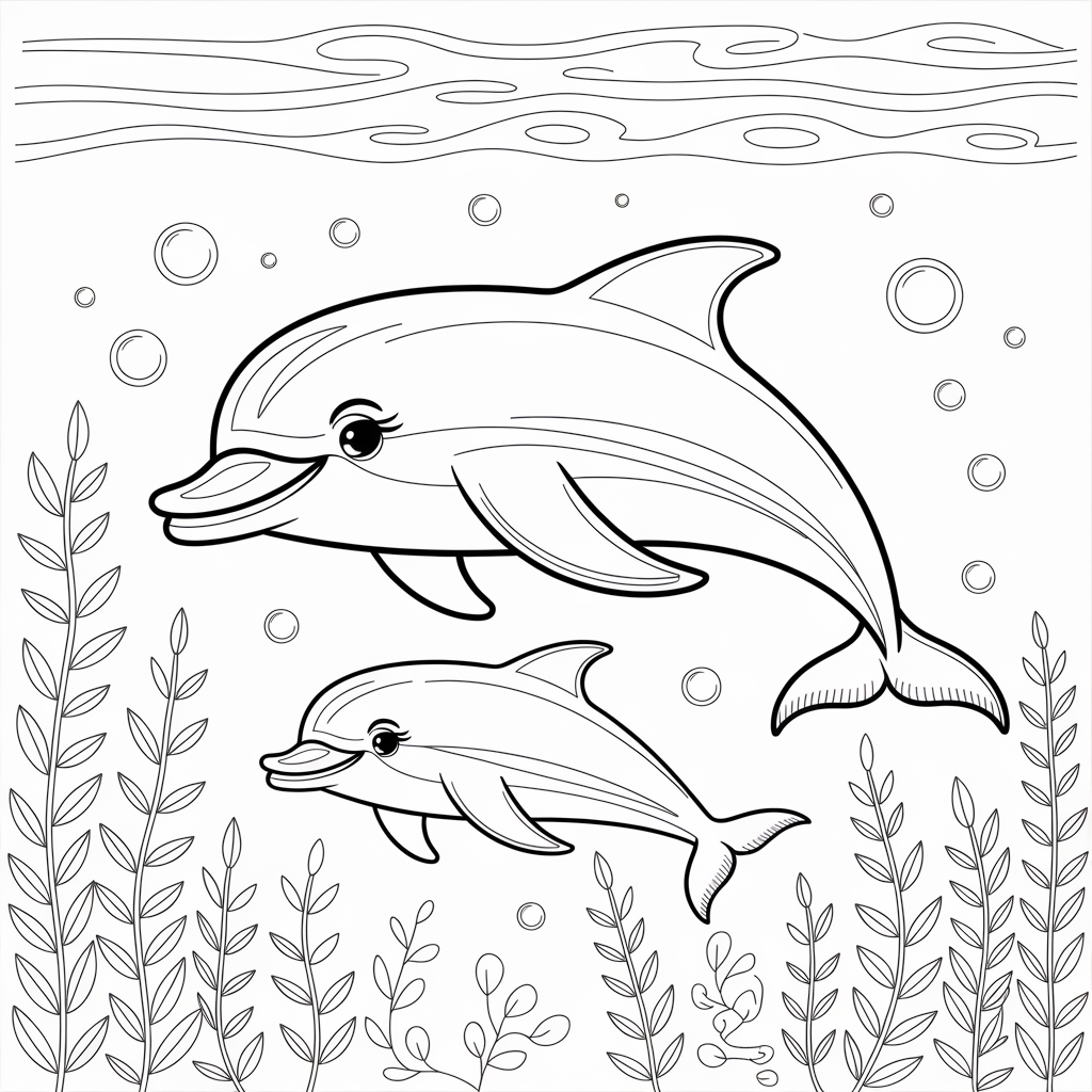 Dolphin Family Coloring Pages 