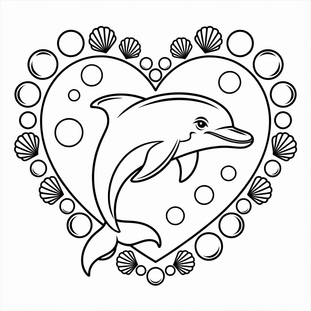 Heart-Shaped Dolphin Coloring Pages