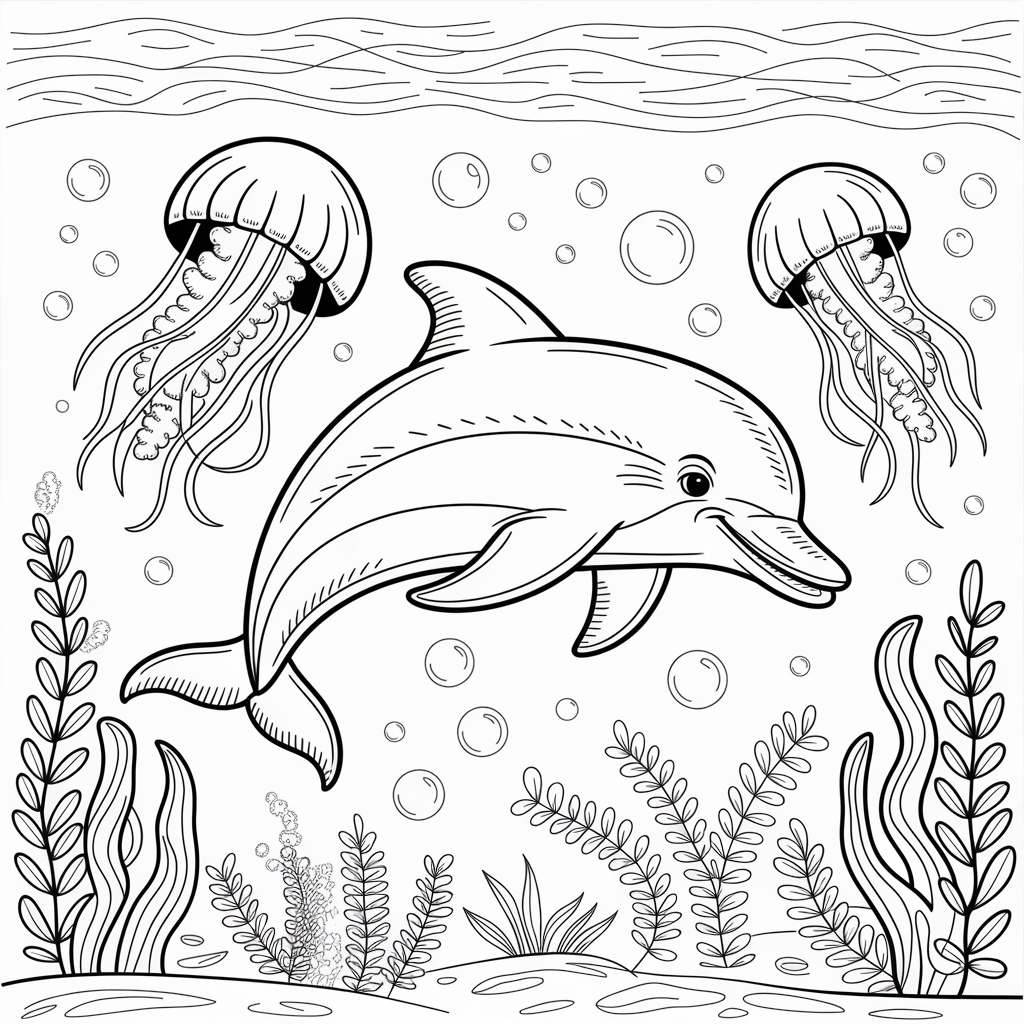 Dolphin with Jellyfish Coloring Pages