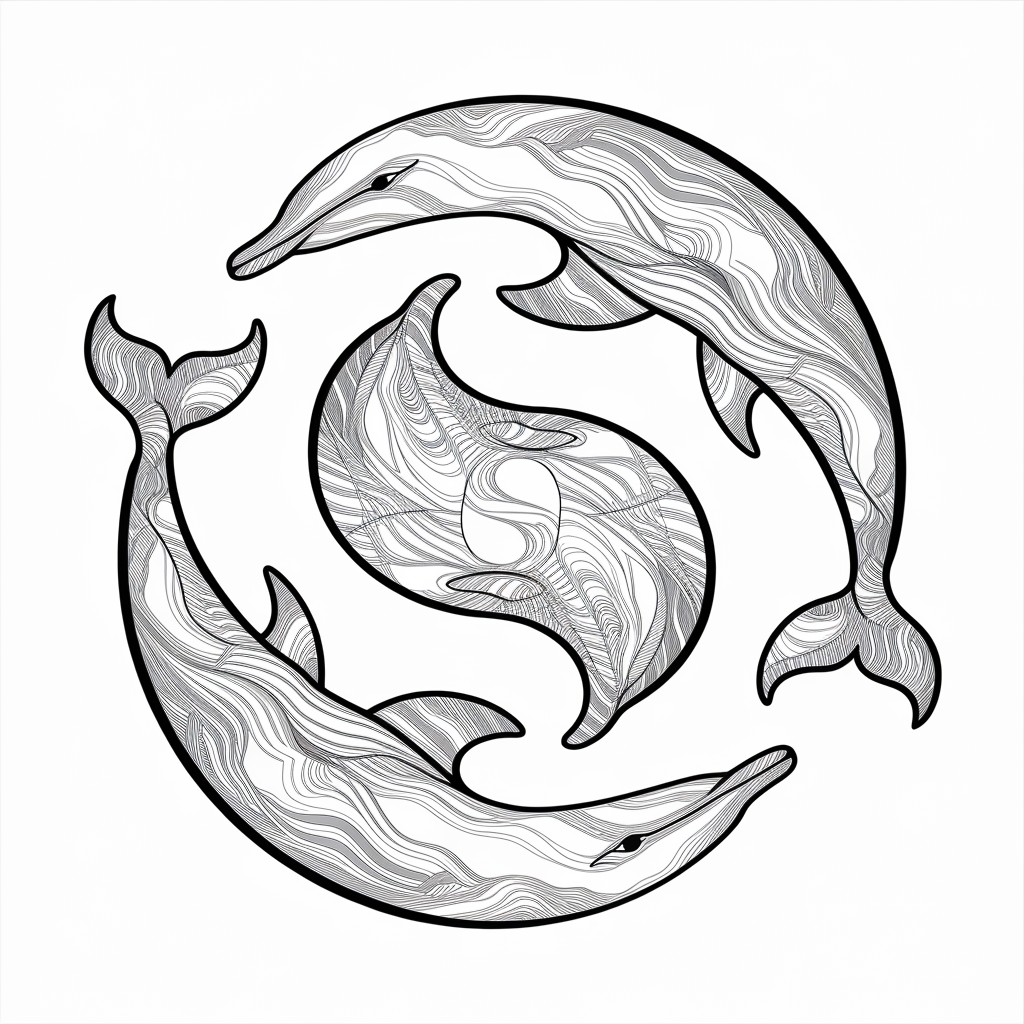 Yin-Yang Dolphin Coloring Pages 