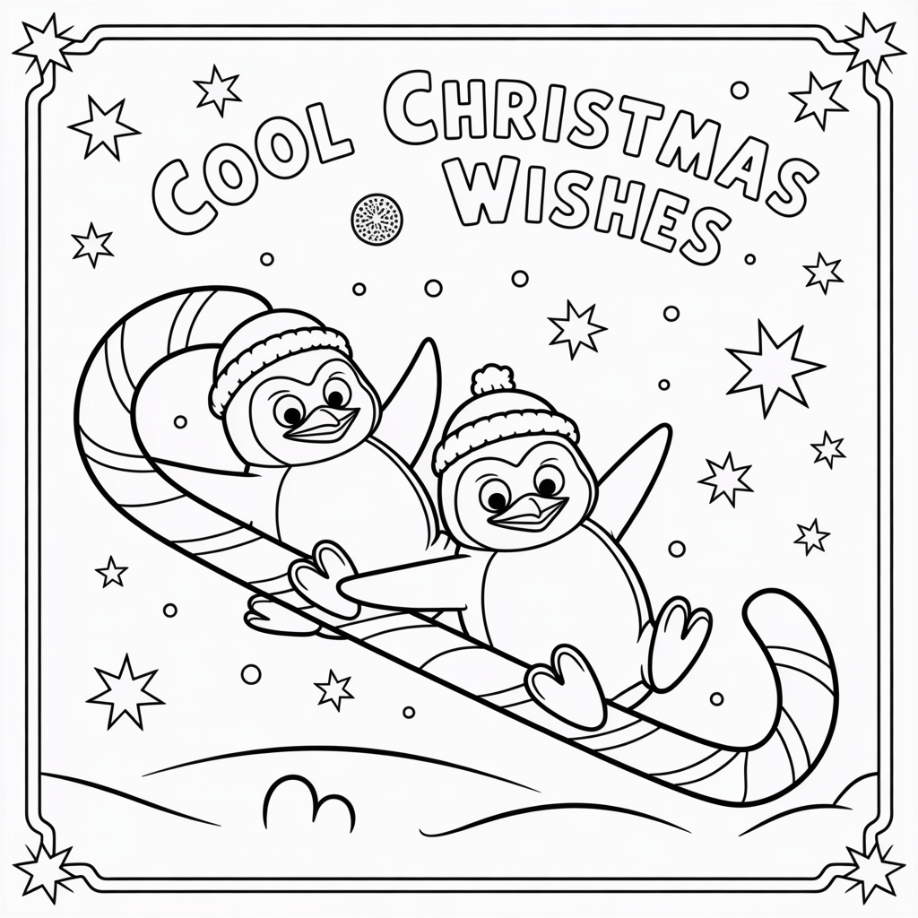 Penguins of Madagascar Cool Christmas Card Coloring Sheet Free
