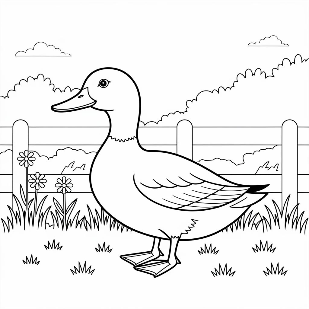 Duck on a Farm Coloring Pages