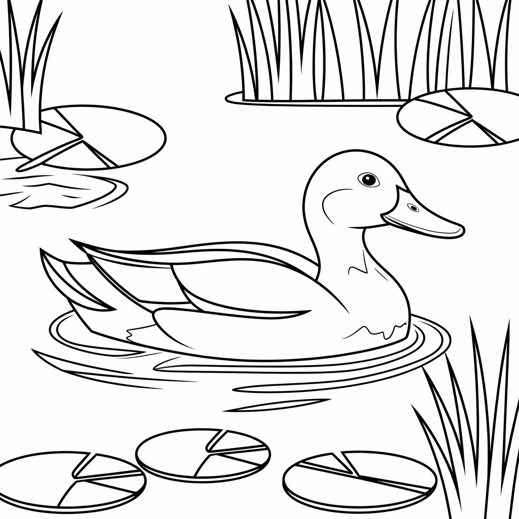 Duck in a Pond Coloring Pages 