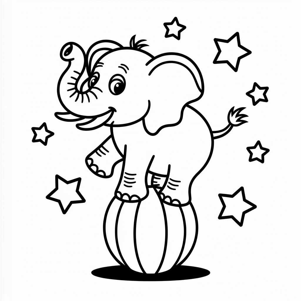 Circus Elephant on Ball Coloring Sheet for Kids