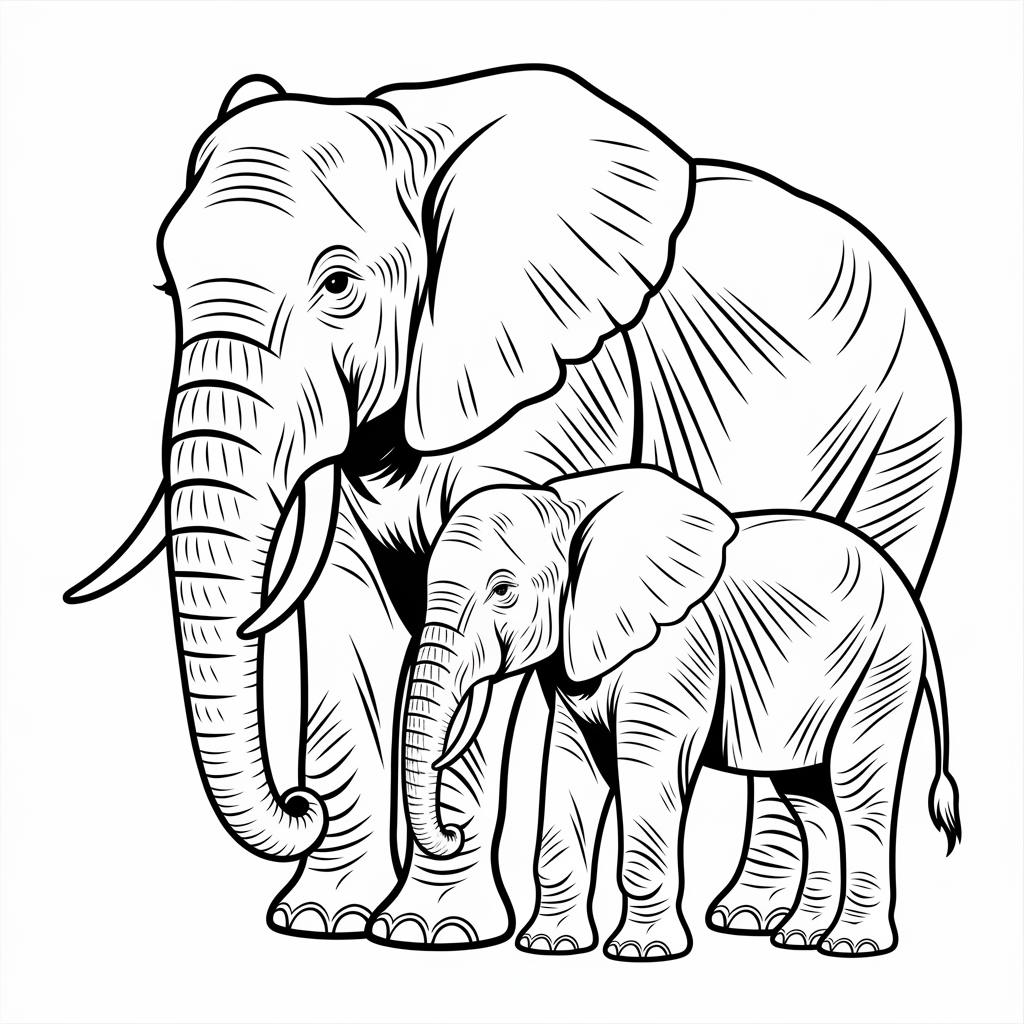 Elephant Family Coloring Page