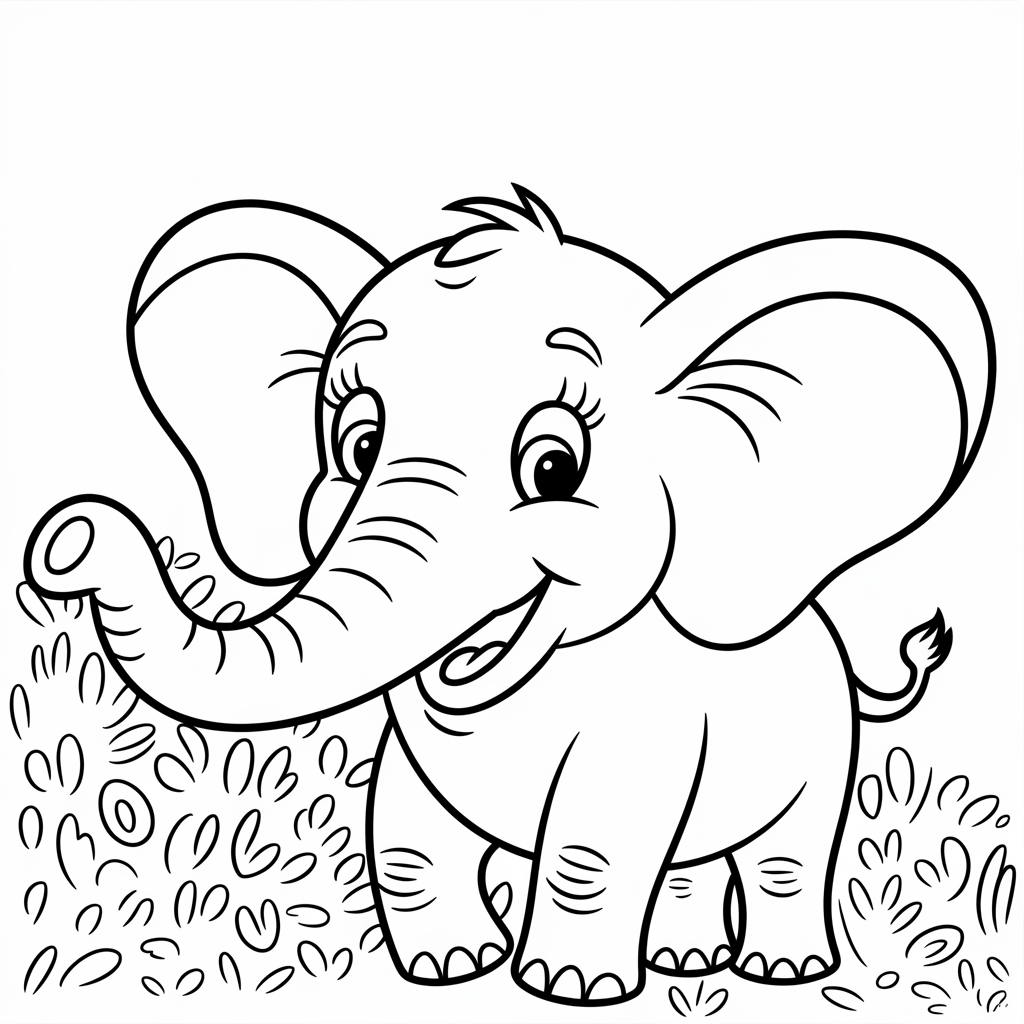 Elephant Peeking Behind Bush Coloring Page
