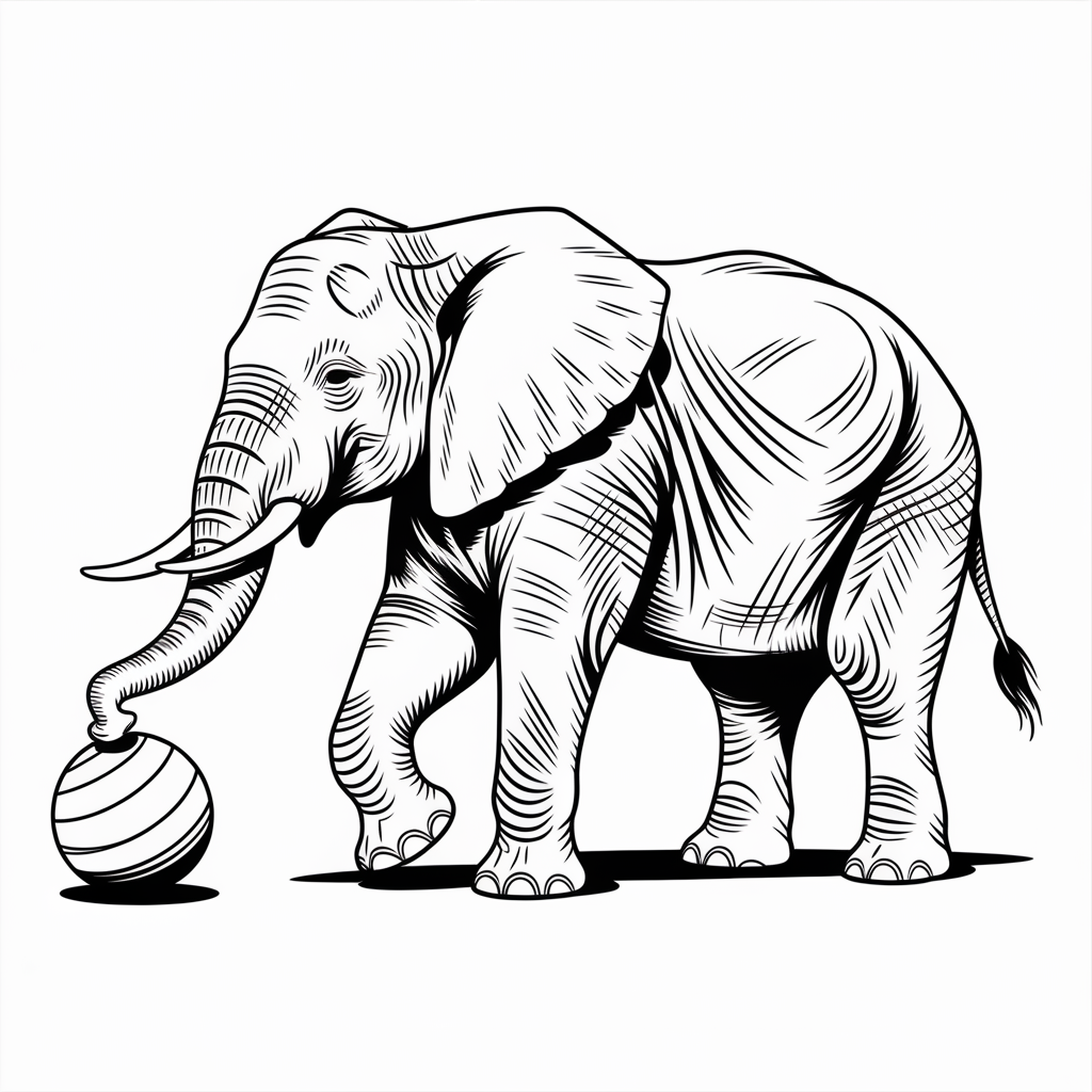 Elephant Playing with Ball Coloring Page 