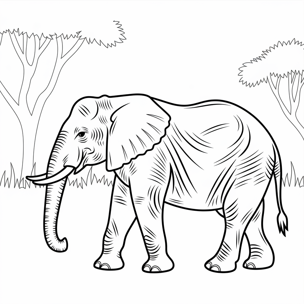 Elephant Walking in Jungle Coloring Sheet 