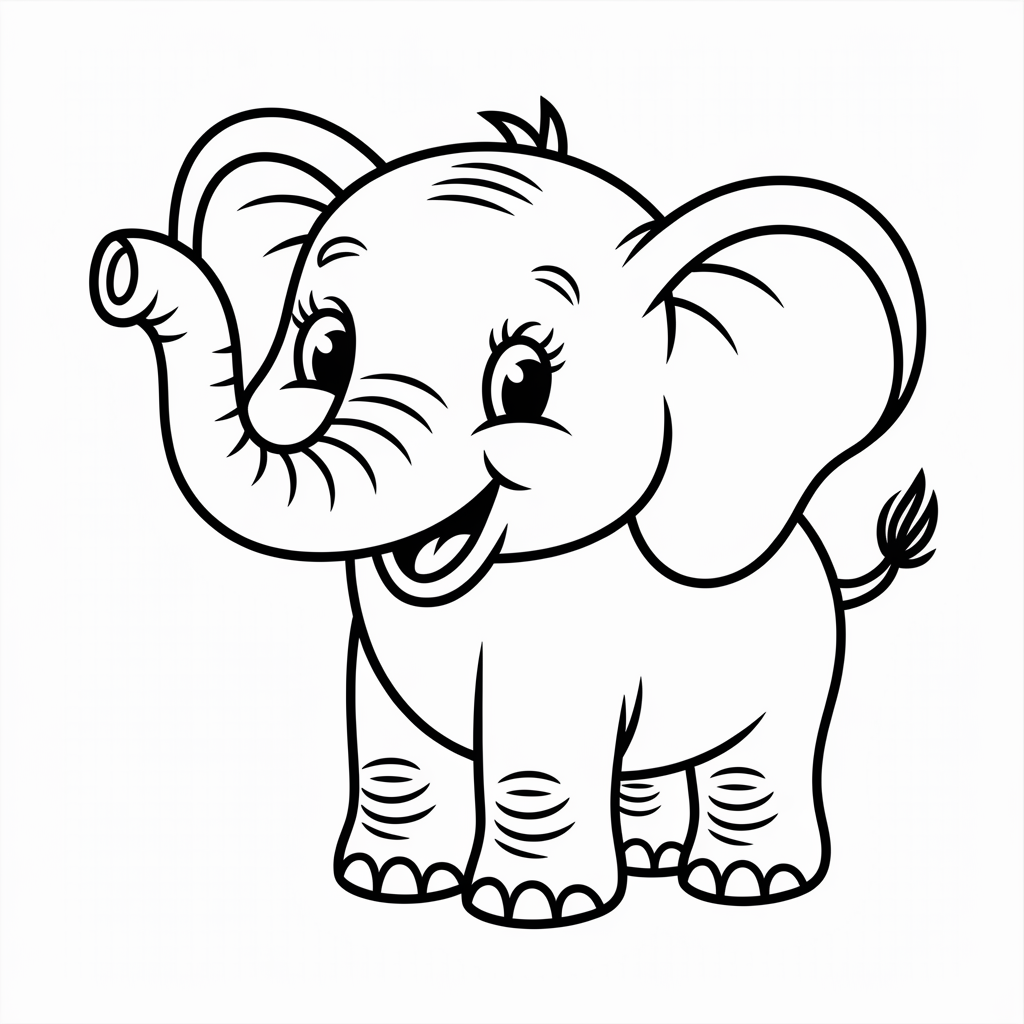 Elephant Waving Trunk Coloring Sheet