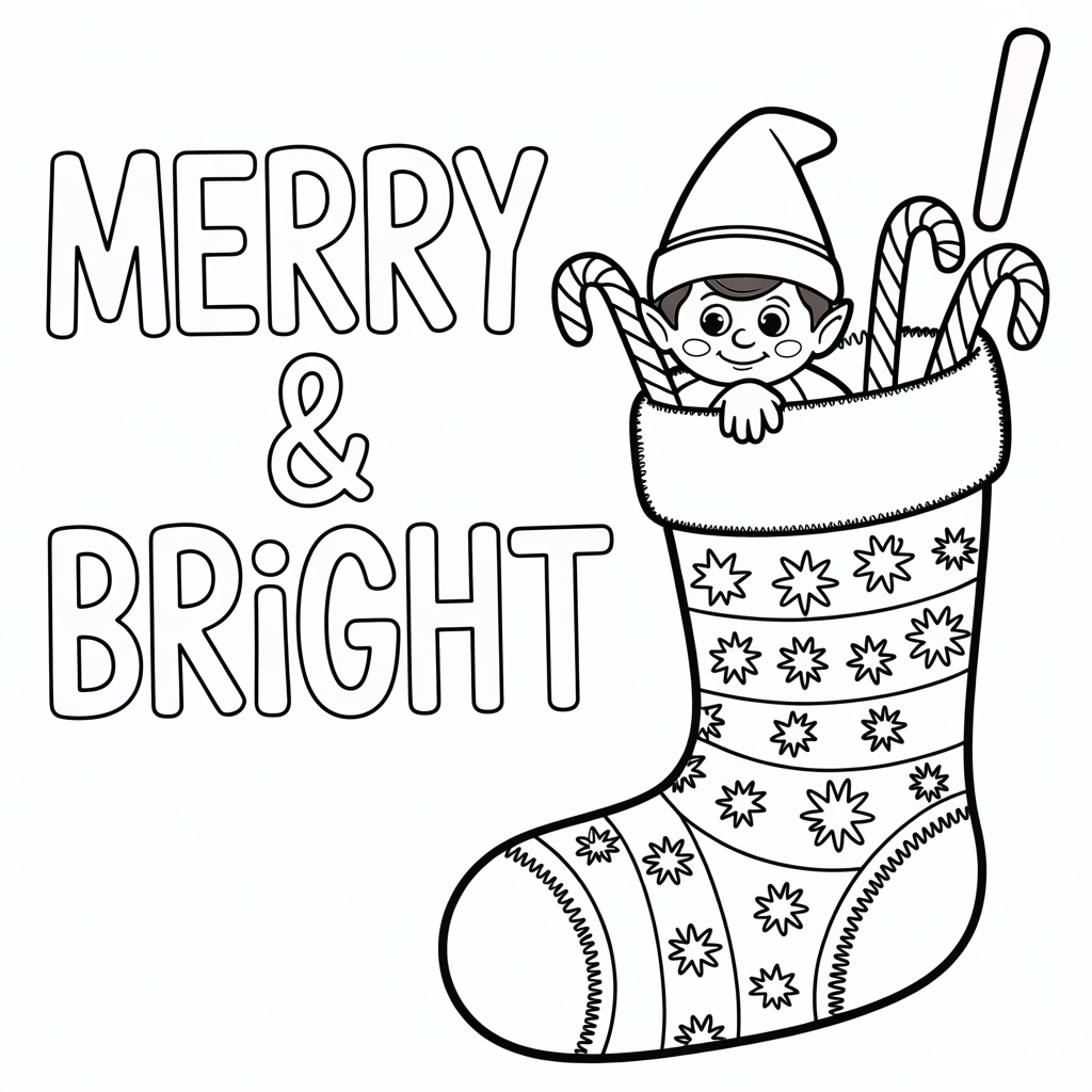Elf on the Shelf Christmas Card Coloring Page for Children