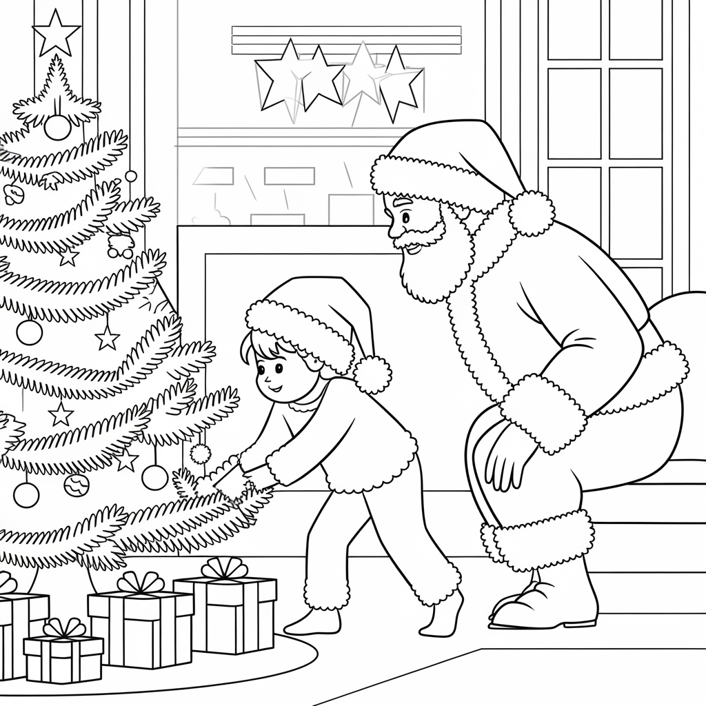 Child in Pajamas Watching Santa