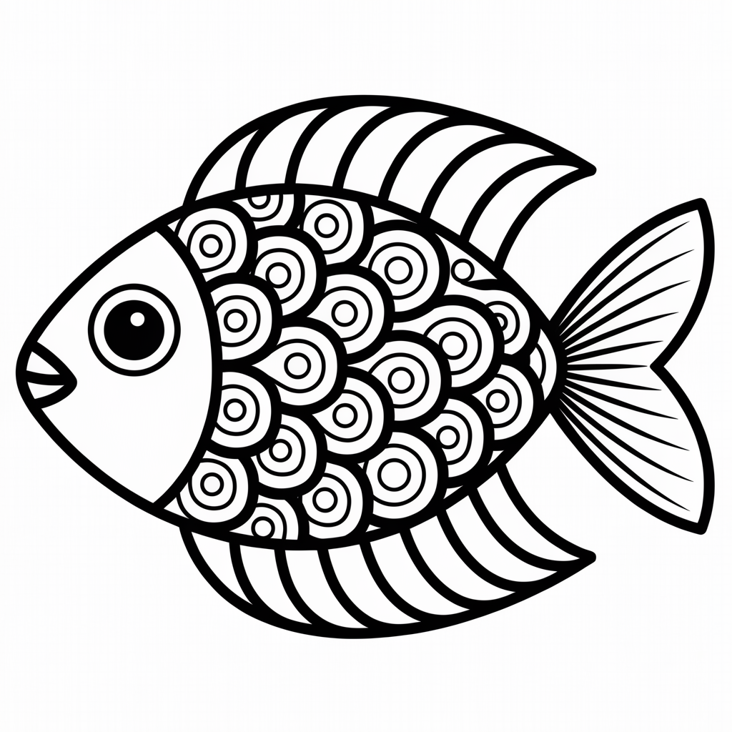Abstract Rainbow Fish Coloring Page 