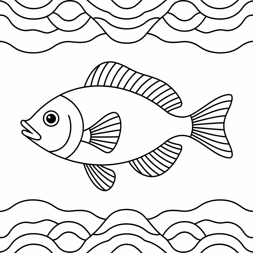 Rainbow Fish with Waves Coloring Pages 