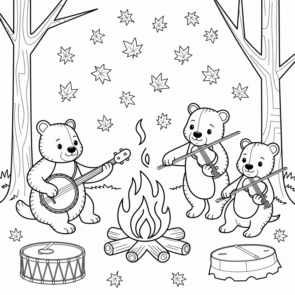 Woodland Music Party Cozy Fall Coloring Pages with Cute Animals