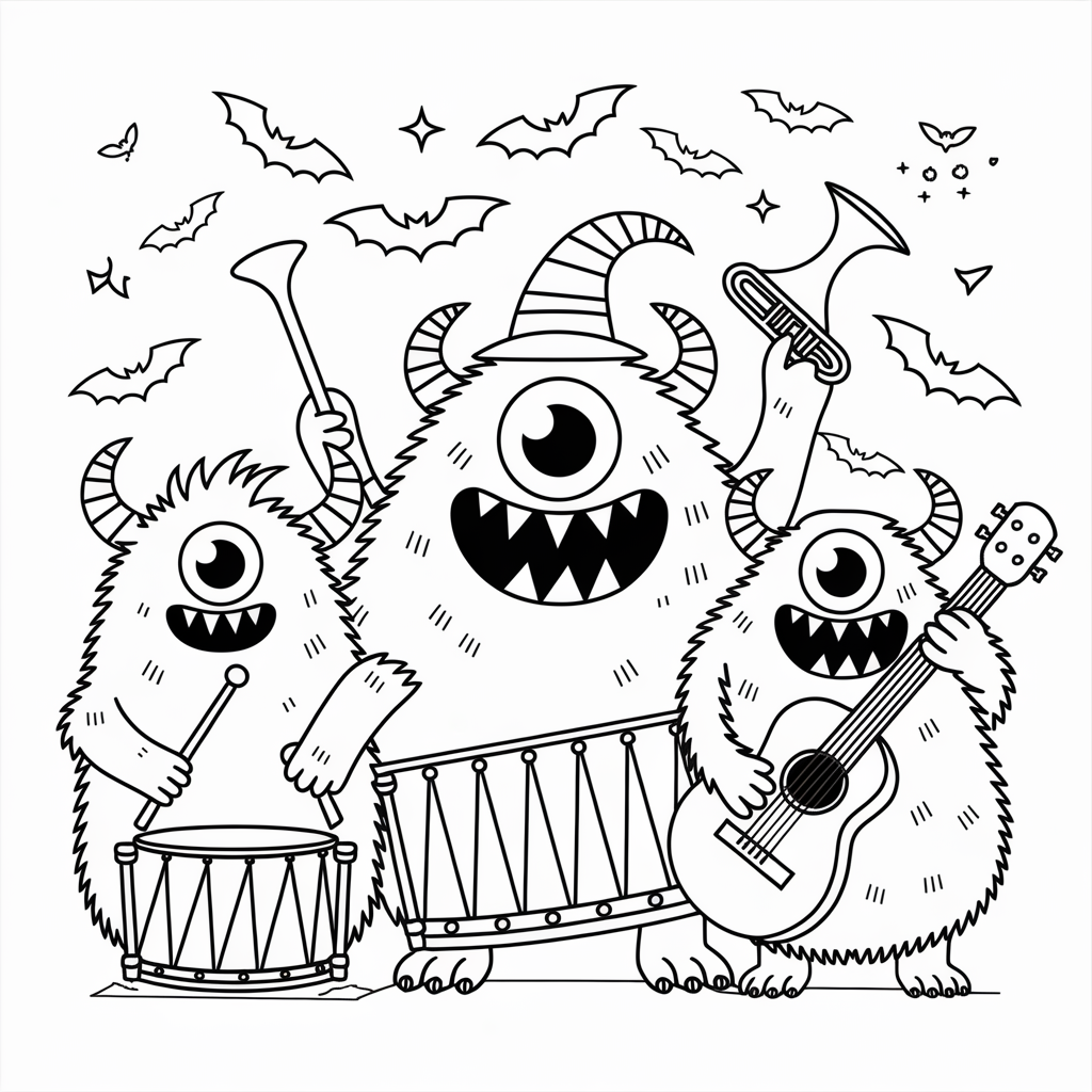 Monster Mash Band Halloween Coloring Pages Free Printable