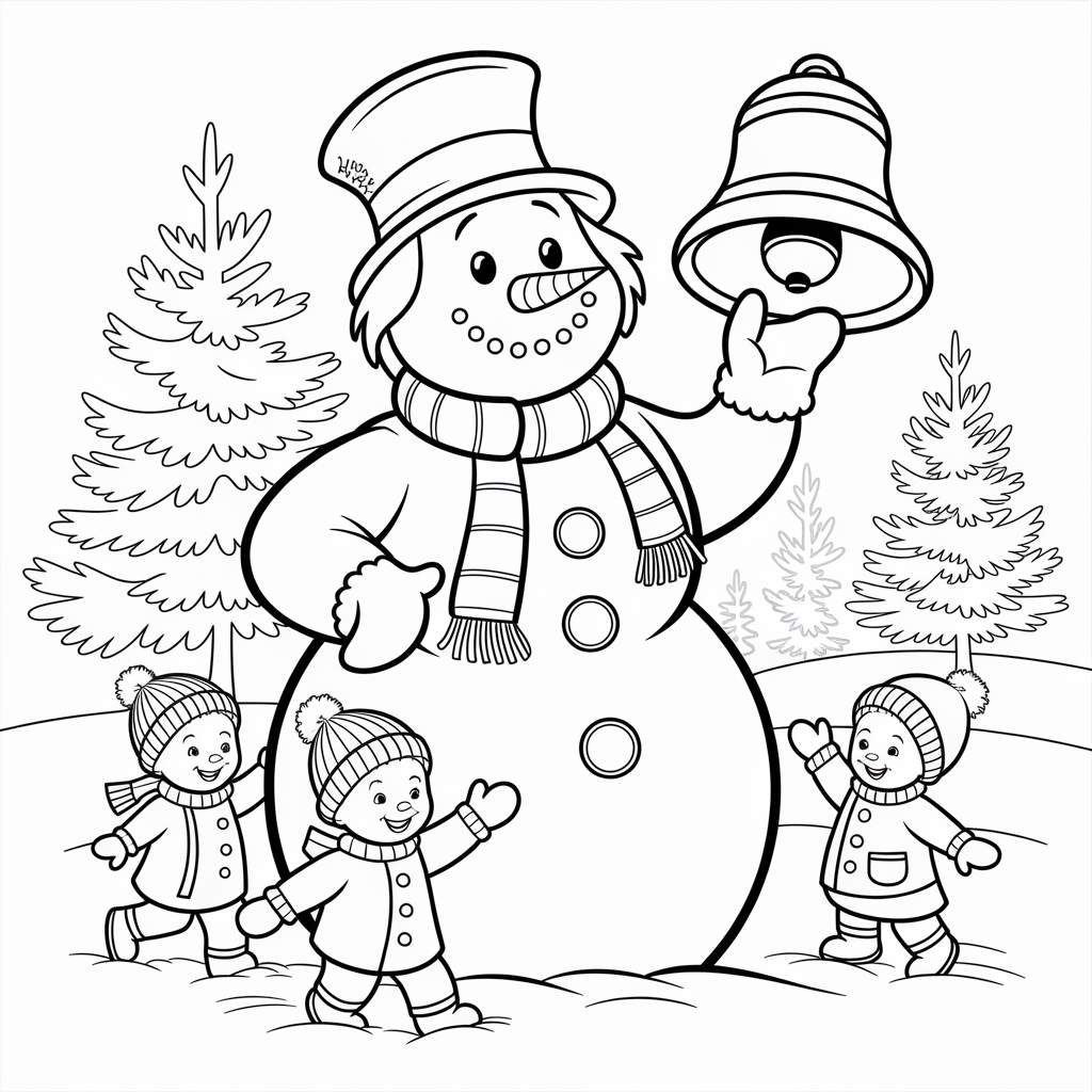 Frosty the Snowman with Christmas Bell Coloring Pages