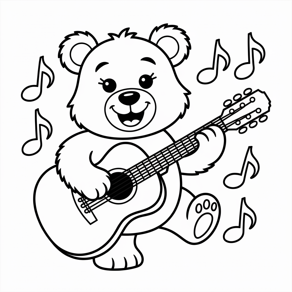 Bear Playing Guitar Coloring Page