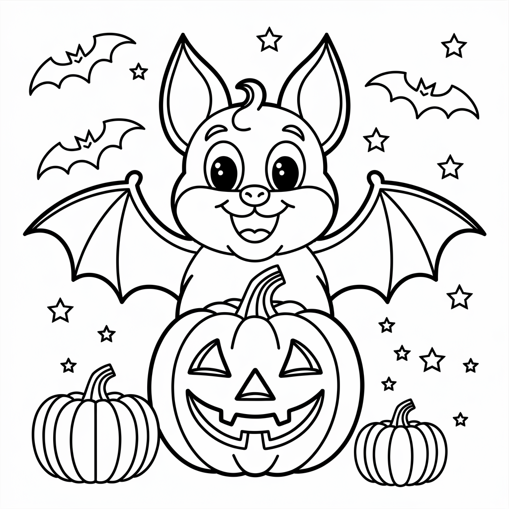 Cartoon Bat Holding a Pumpkin