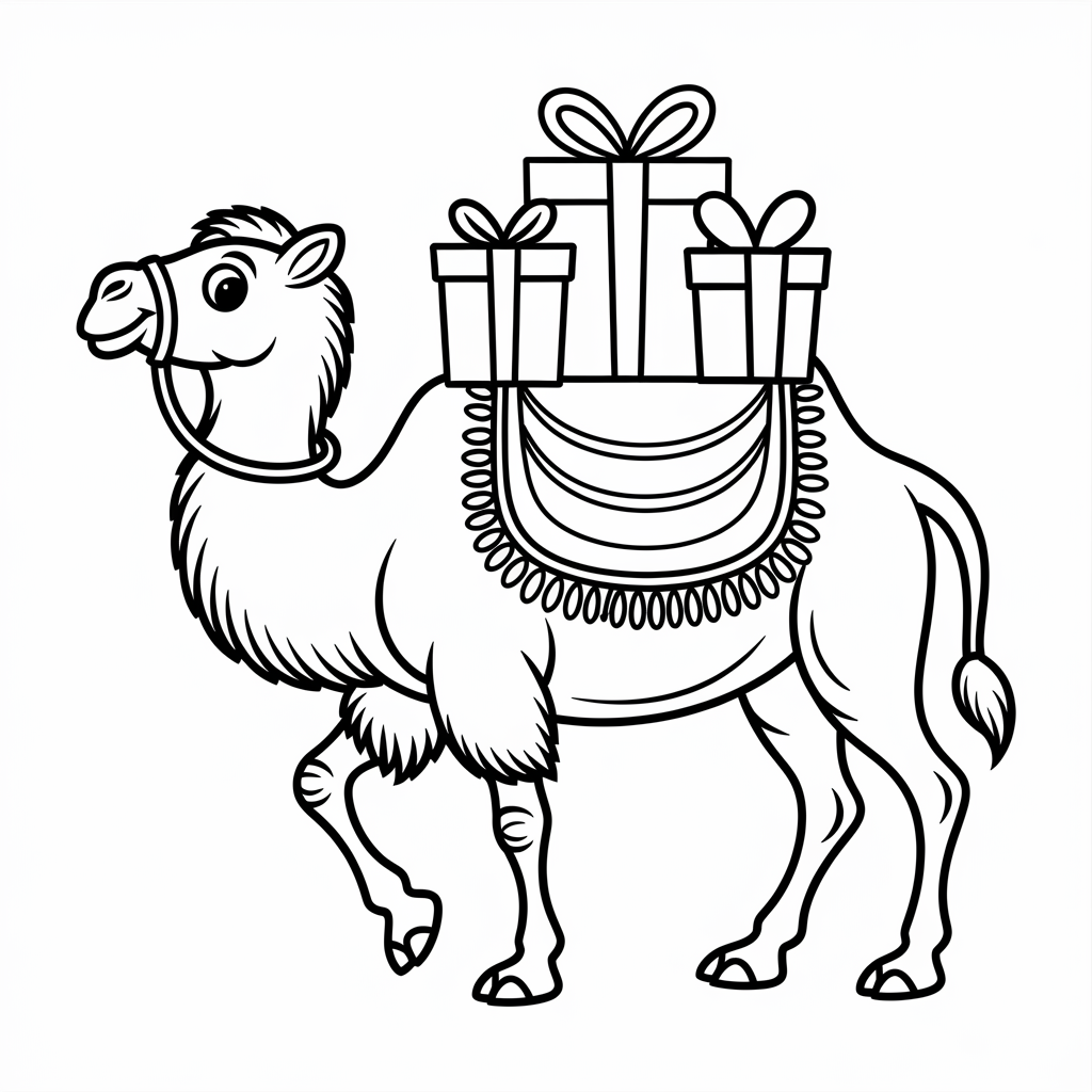Cartoon Camel Carrying Gifts Coloring Pages