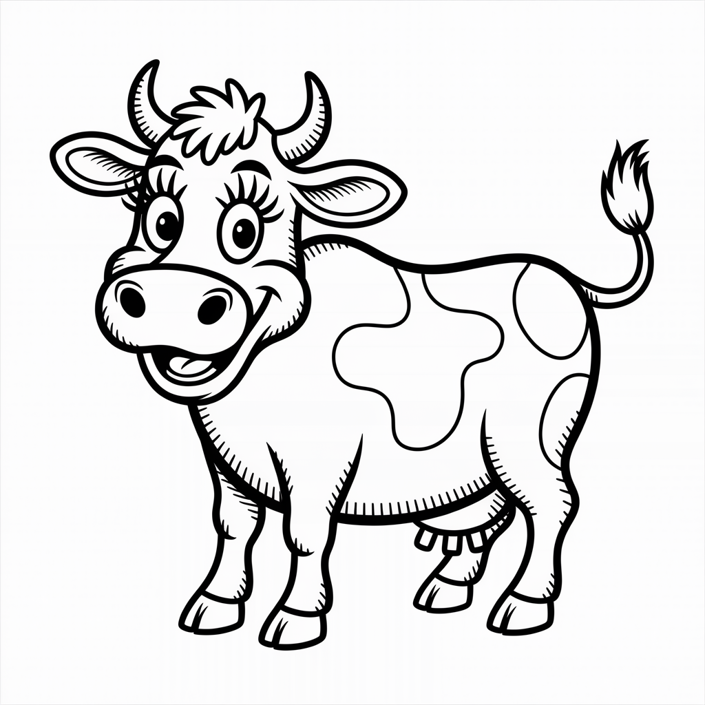 Funny Cartoon Cow Coloring Page for Children