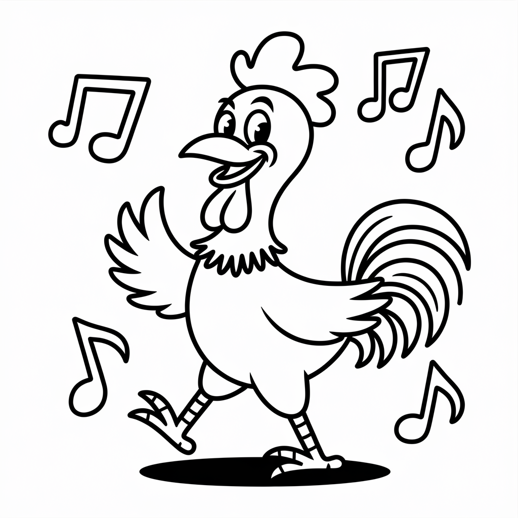 Dancing Rooster Coloring Pages