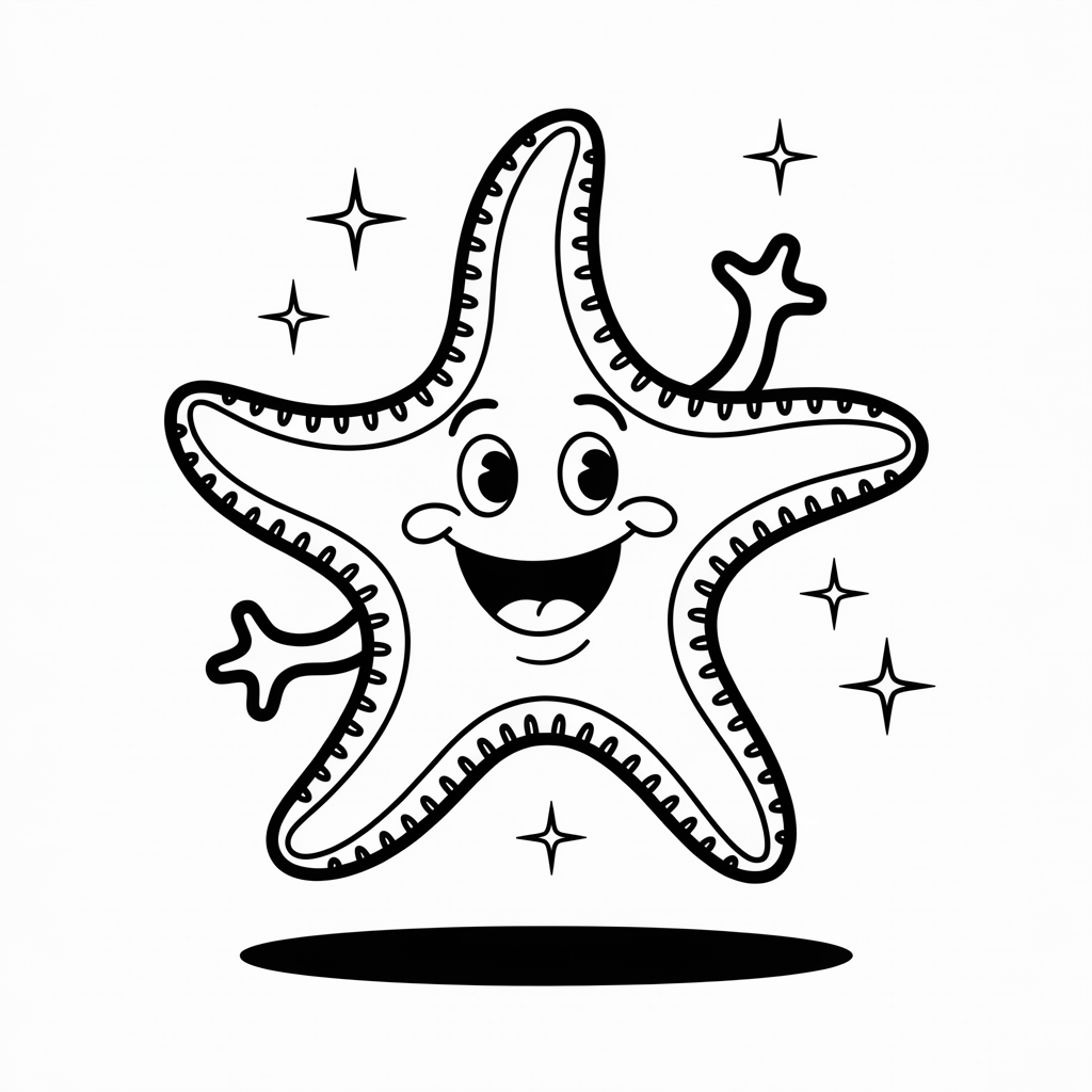 Dancing Cartoon Starfish Coloring Page 