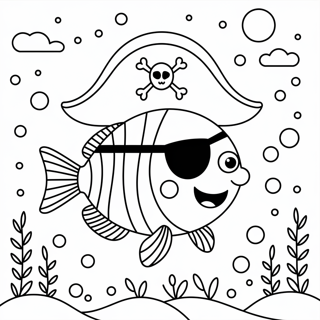 Funny Fish with Hat Coloring Page