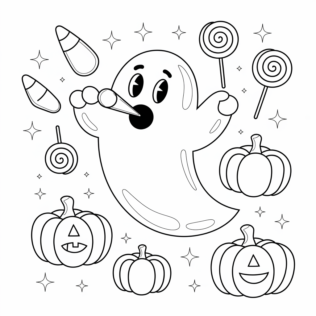 Funny Slimer Ghost Halloween Coloring Page Free Printable